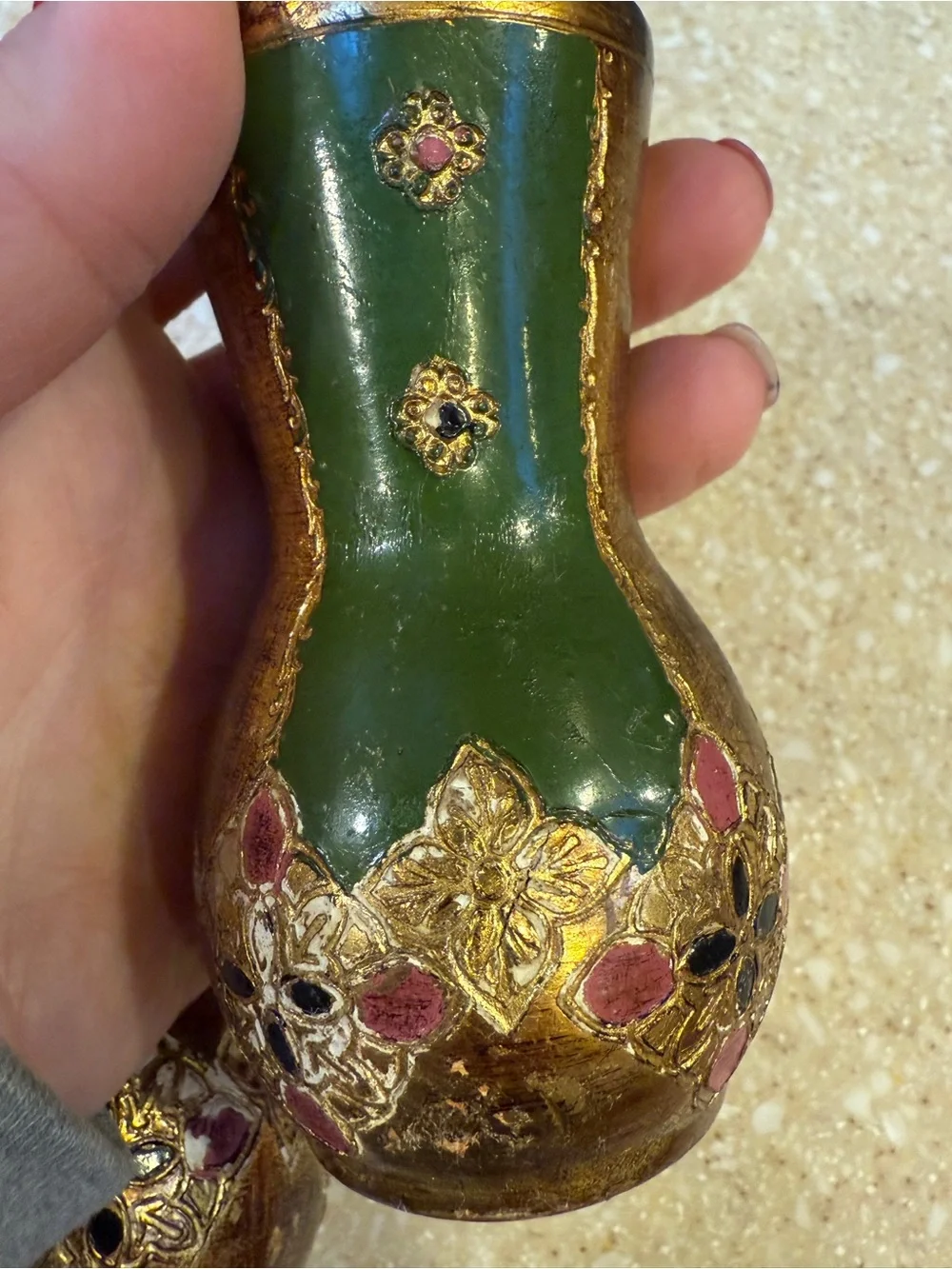 Ornate Green & Gold Decorative Salt and Pepper Shakers - Elegant Table Accent
